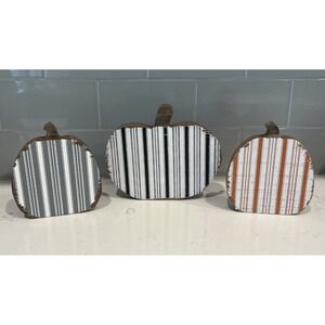 Fall Pumpkin Table Shelf Tray Decor 3 Piece‎ Set Orange Black Gray Autumn